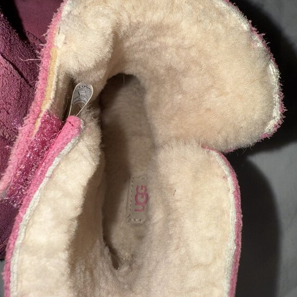 UGG Keelan Boots Toddler Girls Size 12 Pink Azalea Suede Shearling Faux Fur - Picture 8 of 10